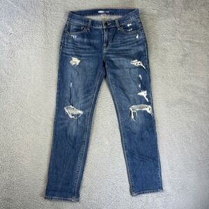 Old Navy Jeans Womens 0 Blue Denim‎ Pants Boyfriend Mid Rise Distressed Ripped